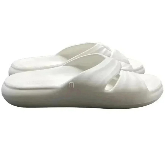 Melissa Free Womens 10 Waterproof Slide Sandals White Flatfoam Twist Vegan - Picture 4 of 10